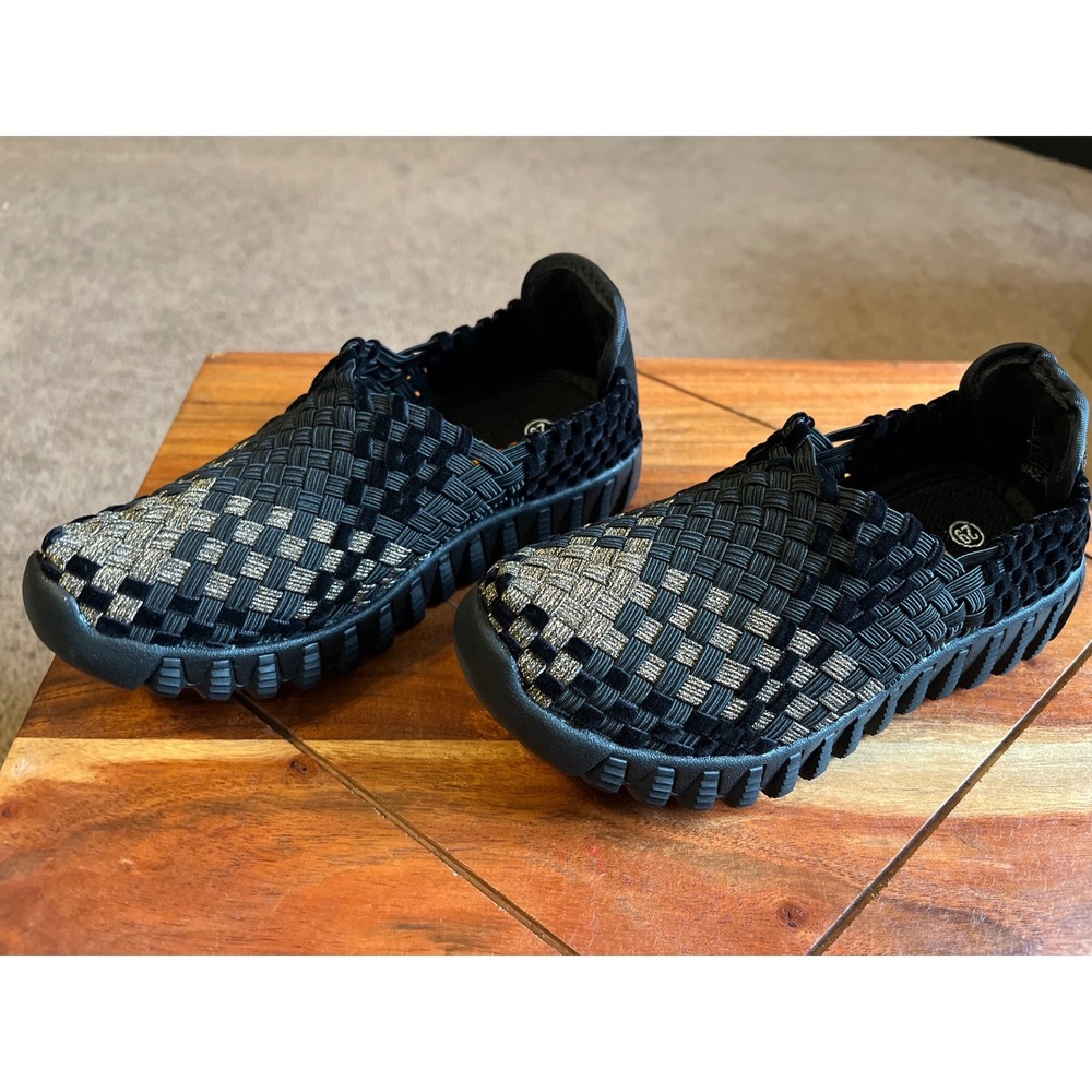 Bernie Mev Kids Black Gold Woven Elastic Slip On Shoes Size‎ 29 EU US 11.5-12 - Picture 10 of 11